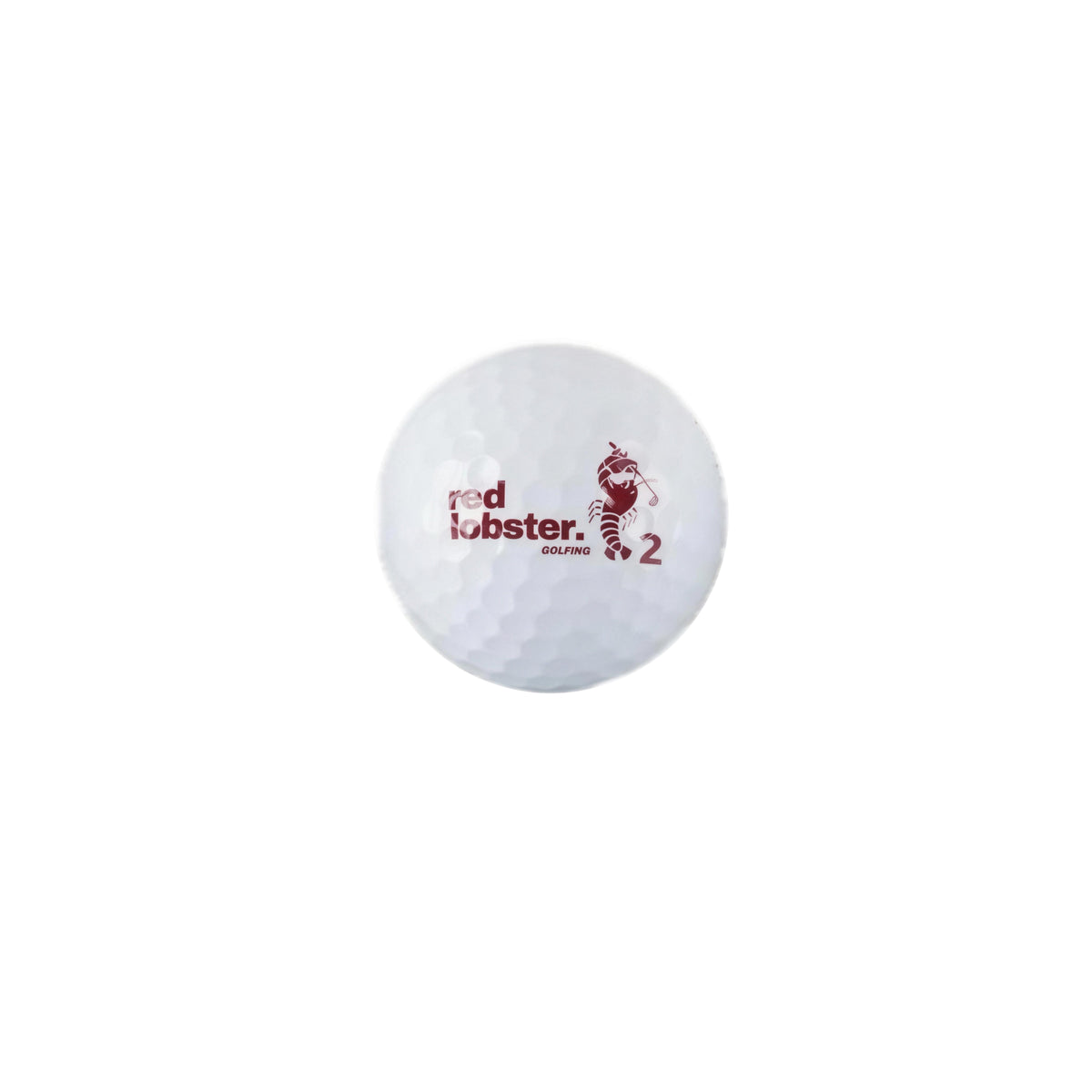 Lobbie PURE Golfball, Vorderseite mit Red-Lobster-Golfing-Logo und Nummer 2