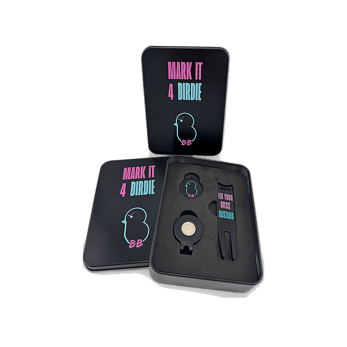 Birdie Bastards Markerset im Tin-Case als Geschenkidee für Golfer