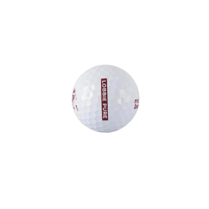 Lobbie PURE Golfball, Seitenansicht mit dem Stempel „LOBBIE PURE“