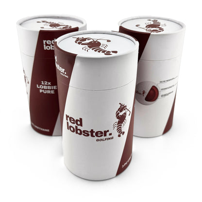 Drei Lobbie PURE Geschenk-Tuben von Red Lobster Golfing (Variante 3x12), eine mit dem Aufdruck „12x LOBBIE PURE“