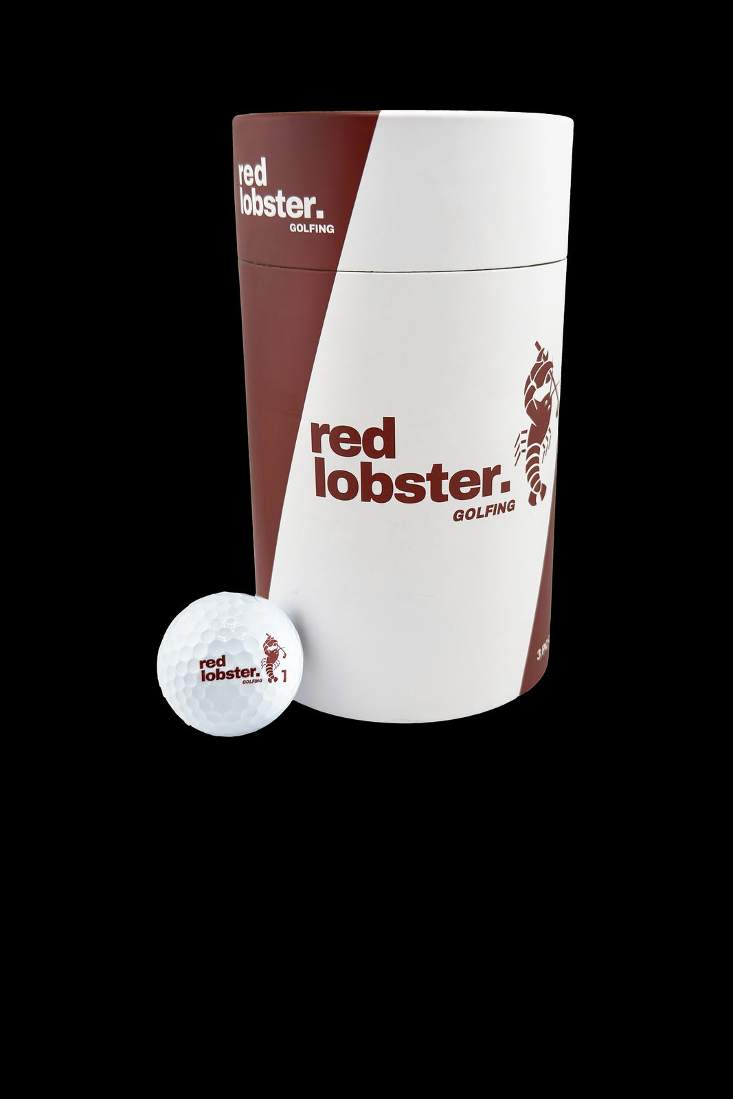 Lobbie PURE Geschenk-Tube von Red Lobster Golfing mit einem weißen Golfball (Nummer 1) davor